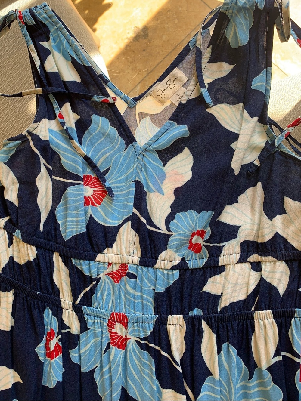 Jessica Simpson Navy Floral Sundress with Blue & Red Bloom Accents